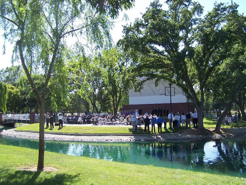 An outdoor wedding ceremony on the island